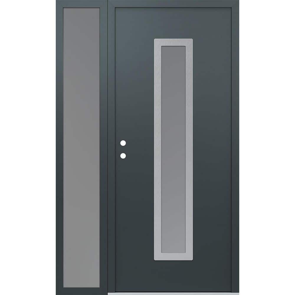 A11 52 in. x 80 in. Silver P Right-Hand/Inswing Frosted Glass Anth/Anth Sidelite Steel Prehung Front Door price history on PriceWatchPro