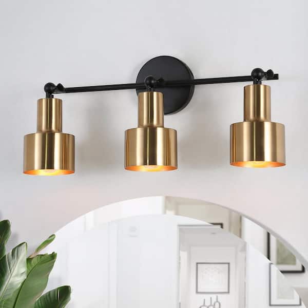 Modern 3-Light Linear Black Gold Bathroom Vanity Light Industrial