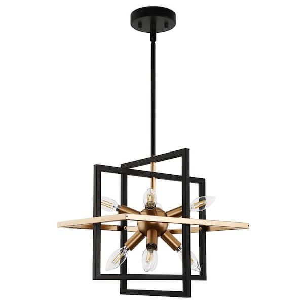 Briignite 8-Light Black and Gold Modern Geometric Chandelier, Industrial Adjustable Hanging Sputnik Pendant Light for Dining Room
