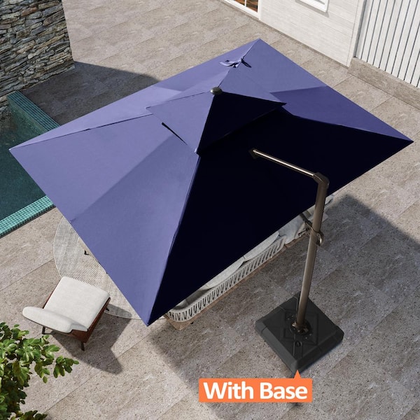 Double Top 13 ft. x 10 ft. Rectangular 360° Swivel Cantilever Patio Umbrella in Navy Blue with 220 lbs. Umbrella base