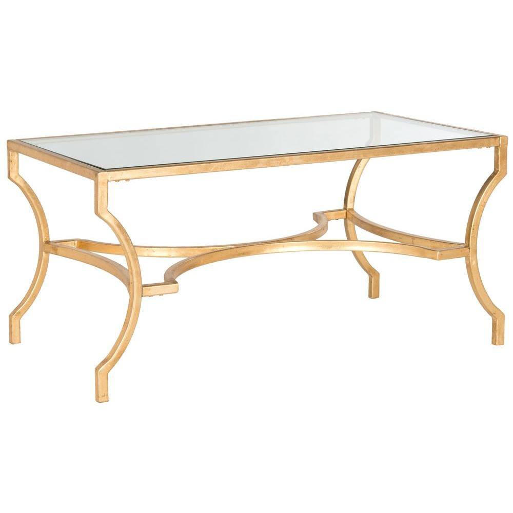 Alphonse Gold Rectangular Metal and Glass Coffee Table