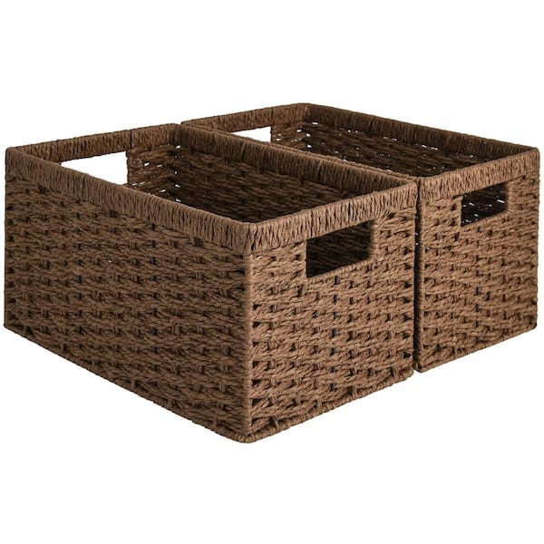 13 in. x 7 in. Water Hyacinth Storage Basket with Built-in Handles, Wicker Basket for Organizing, Brown (2-Pack)