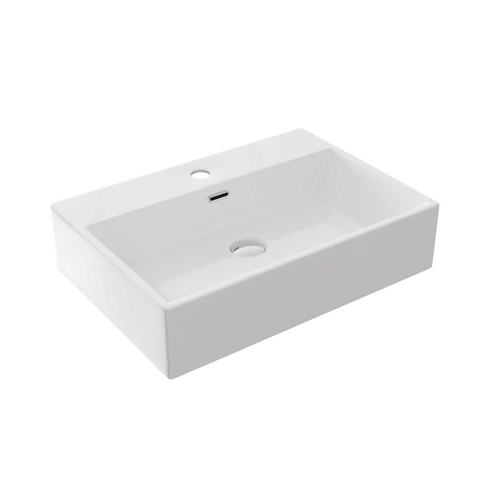 24" White Ceramic Console Bathroom Sink with Black Legs