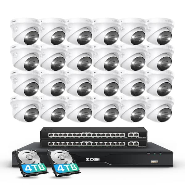 4K UHD 32-Channel 8TB POE NVR Home Security Camera System with 24 Wired 8MP Outdoor Bullet IP Surveillance Cameras