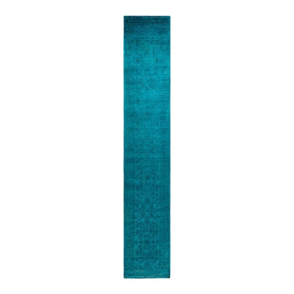 Overdyed Blue 2 ft. x 14 ft. Solid Wool Indoor Runner Rug