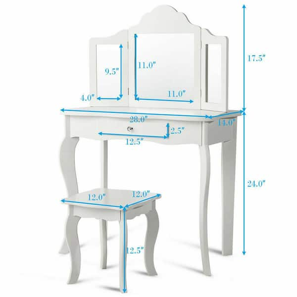 FORCLOVER White Makeup Vanity Set with Tri-folding Mirror and