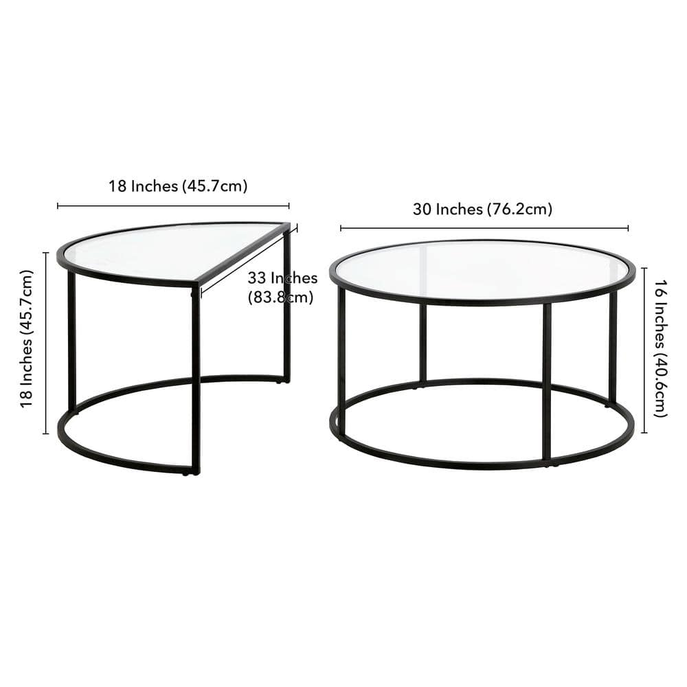 Blackened Bronze Round Glass Nesting Coffee Table Set