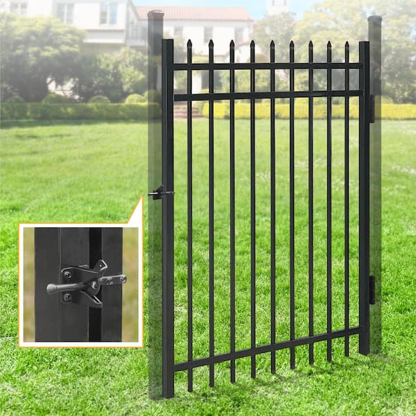 4 ft. x 5 ft. Pointed Pinnacle Anti-Rust Metal Fence Gate, Decorative Garden Gate (Single set)