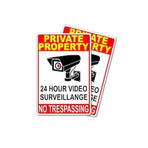 7 in. x 10 in. Private Property 24-Hour Video Surveillance Singh Stickers No Trespassing Decals (Pack of 2)