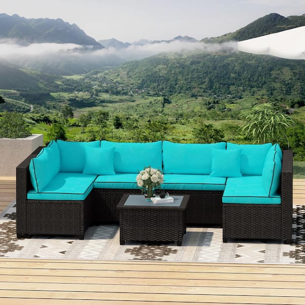 wetiny U-Shape Sectional Outdoor Furniture Set with Cushions and Accent Pillows