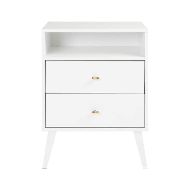 Prepac Milo Mid Century Modern 2 Drawer White Tall Nightstand With Open Shelf Wdnr 1401 1 The Home Depot - Diy Mid Century Modern Nightstand