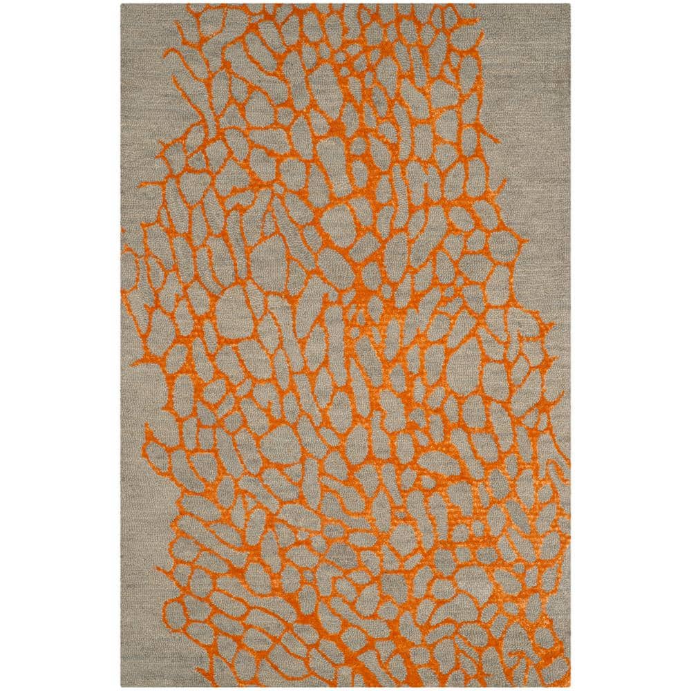 Handmade Tufted Grey Wool & Viscose Rectangular Rug