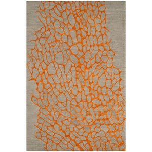 Blossom Gray/Orange 4 ft. x 6 ft. Geometric Area Rug
