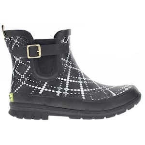 Women's Dot Plaid Ankle 5.5'' Waterproof Rubber Rain Boot - Black size 7