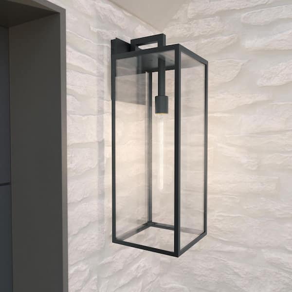 Branner 24 in. 1-Light Textured Black Traditional Outdoor Hardwired Wall Lantern Sconce with No Bulbs Included (1-Pack)