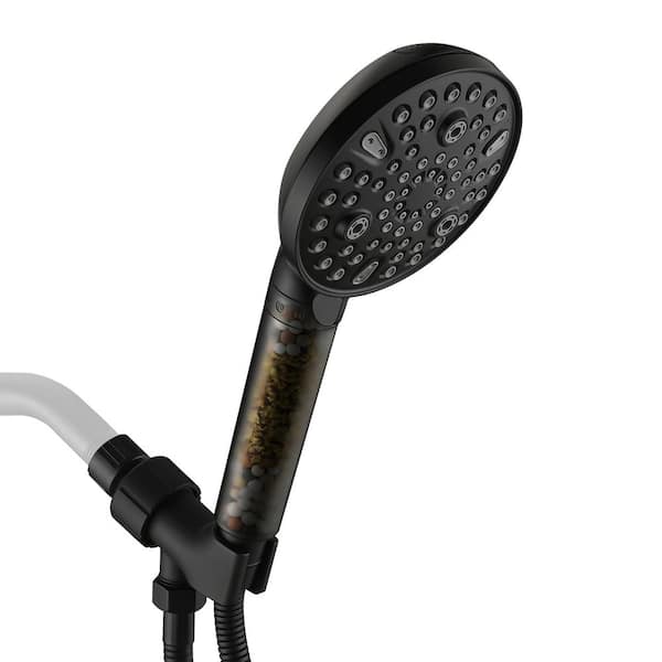 YASINU 10-Spray Wall Mount Handheld Shower Head with Water Filtration System 1.5 GPM in Matte Black
