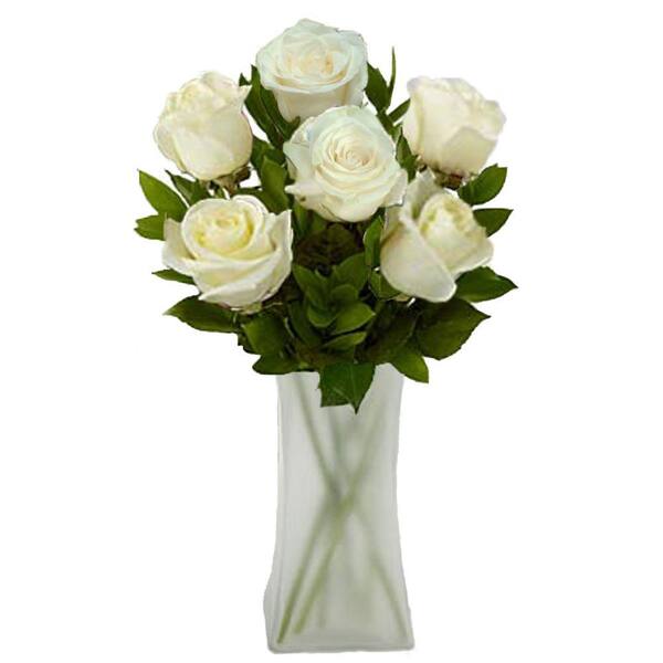 The Ultimate Bouquet Gorgeous White Rose Bouquet in a Frosted Vase (6 Long Stem) Overnight Shipping Included