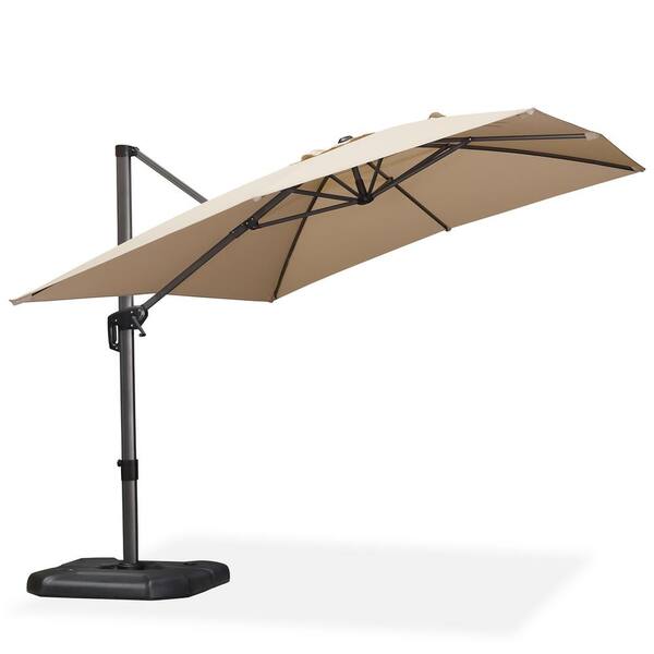 PURPLE LEAF 9 ft. x 11.5 ft. Aluminum Outdoor Patio Cantilever Umbrella Offset 360-Degree Rotation Umbrella with Wheels Base, Beige