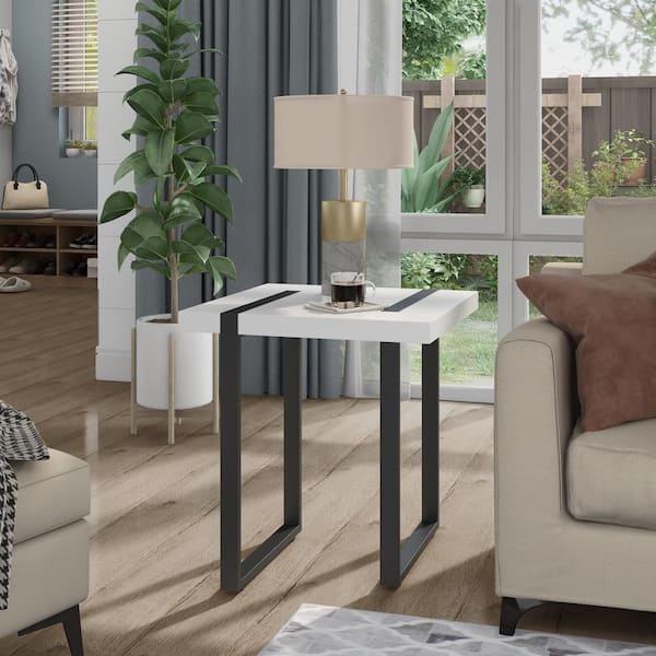 Furniture of America Harlene 24 in. H Black and White End Table