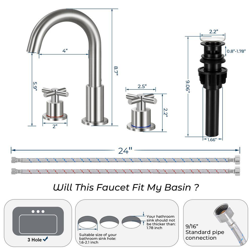Brushed Nickel Double Handle High Arc Bathroom Faucet