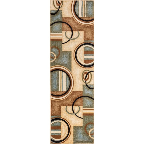 Barclay Arcs and Shapes Light Blue 3 ft. x 10 ft. Modern Geometric Runner Rug