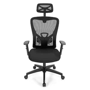 Mesh Seat Reclining Headrest Ergonomic Drafting Chair Office Chair in Black with Arms