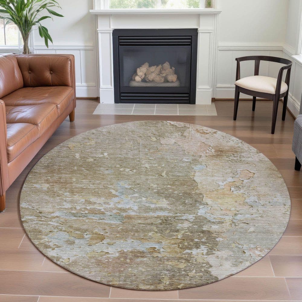 Mayfield Premium Machine Washable Abstract AMF1234 Khaki 8 ft. x 8 ft. Round Rug price history on PriceWatchPro