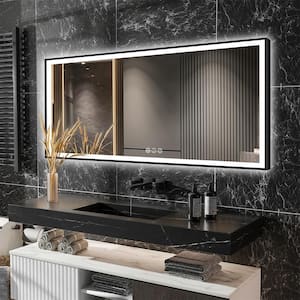 LumiCont 72 in. W x 32 in. H Oversized Rectangular Black Framed Anti-Fog LED Wall Bathroom Vanity Mirror Lighted Mirror
