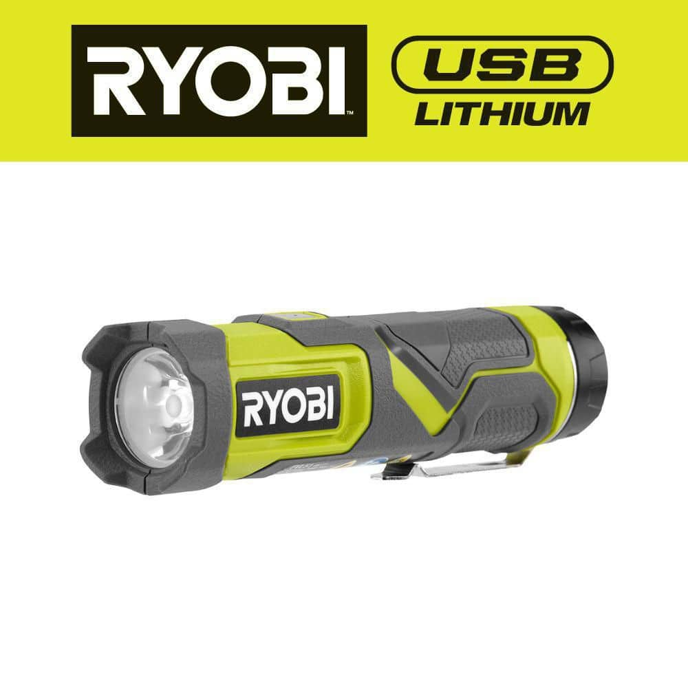 RYOBI 600 Lumens LED USB Lithium Compact Flashlight Kit 3Mode with