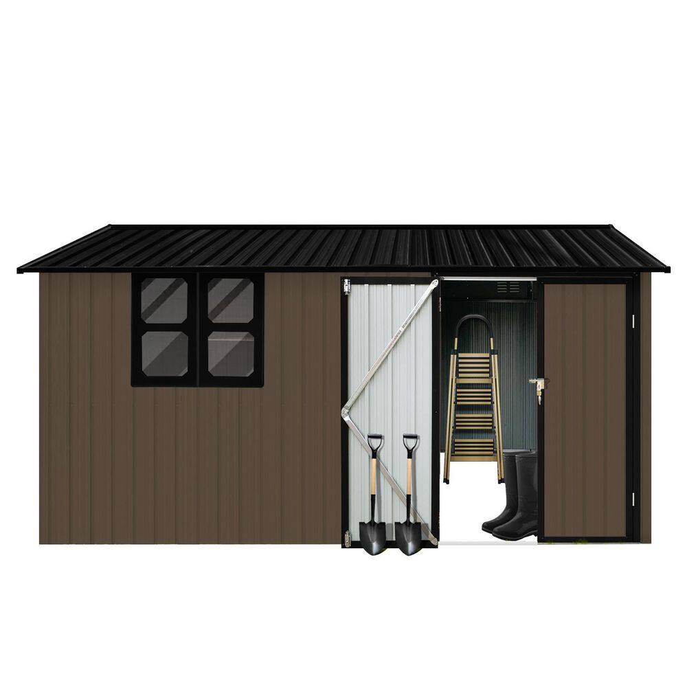 10 ft. W x 12 ft. D Metal Garden Shed with Windows, Outdoor Storage Sheds, Brown (120 sq. ft. ) price history on PriceWatchPro