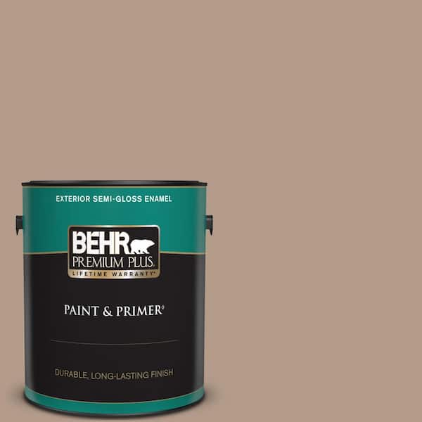 BEHR PREMIUM PLUS 1 gal. #PMD-77 Rich Taupe Semi-Gloss Enamel Exterior Paint & Primer