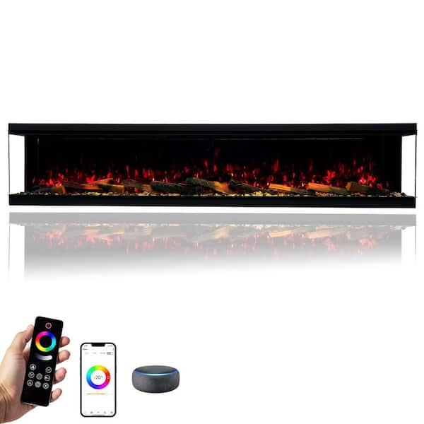 3-Sided Electric Fireplace, 3000W 100 in. Smart WiFi Electric Fireplace Insert with Crackling Sound, RGB LED Flame Color