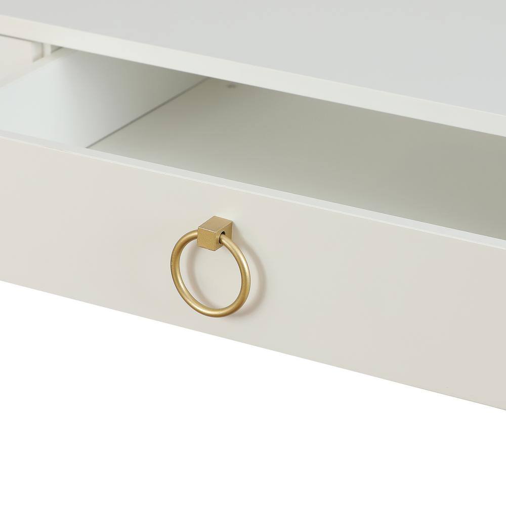 White Wood and Gold Metal Two Drawer Writing Desk