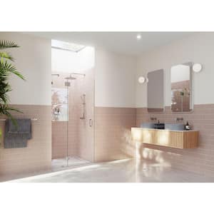 Halo 43.75 in. W x 78 in. H Glass Hinged Frameless Shower Door in Chrome with Clear Glass