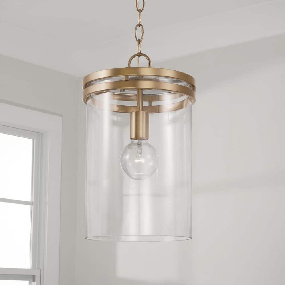 Aged Brass and Clear Glass Mini Pendant Light