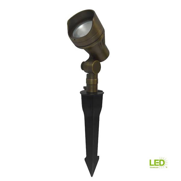 Home Decorators Collection 250 Lumen Low Voltage Brass Hardwired Integrated LED Outdoor Landscape Flood Light with Adjustable Lamp Head (1-Pack)