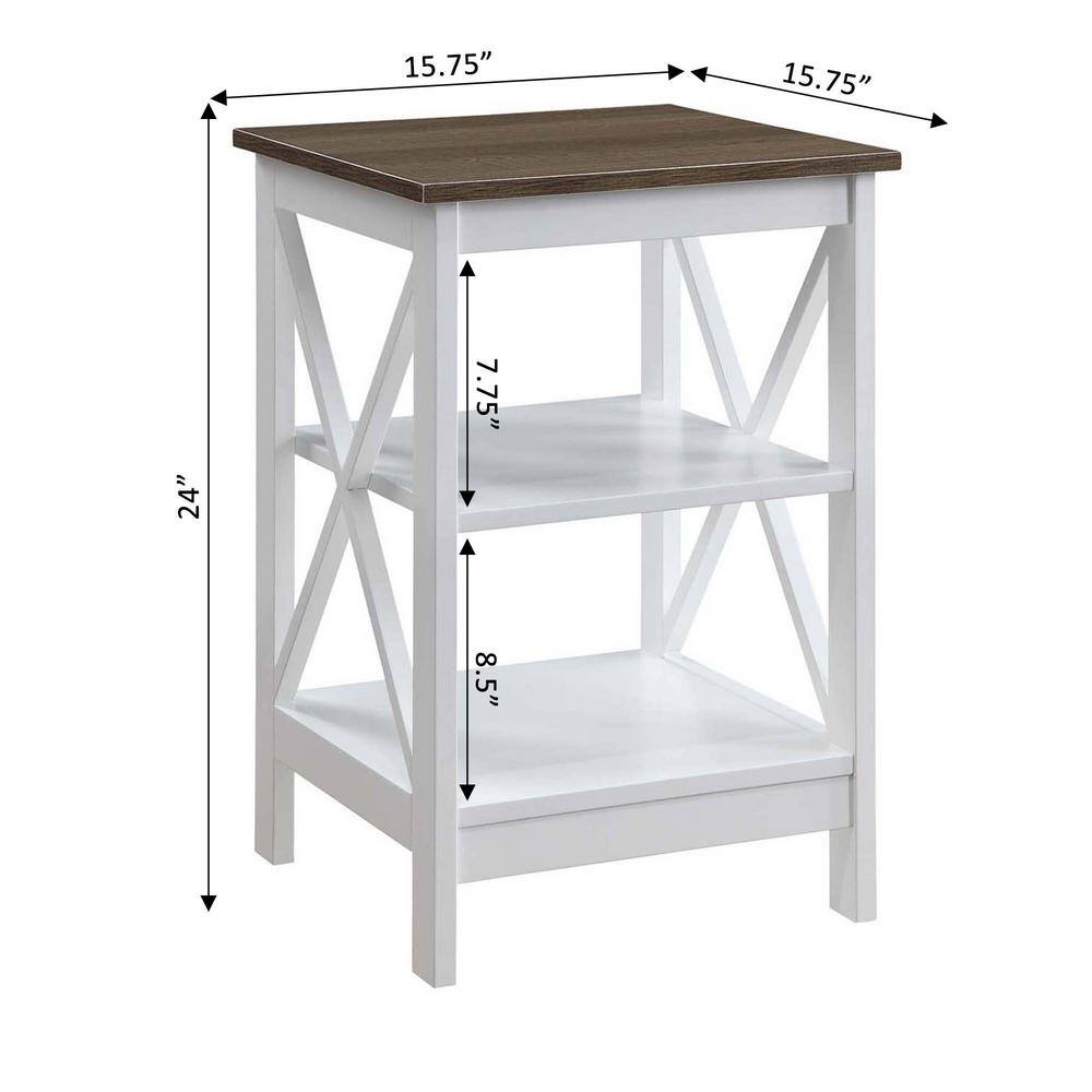 Driftwood White Transitional X-Side 3-Tier End Table