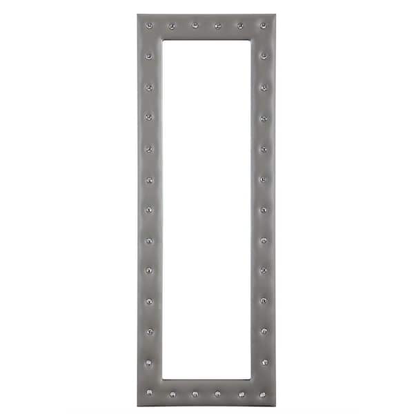 HOMESTOCK 22 in. W x 63 in. H Modern Crystal Tufted Rectangle Framed Gray Leaning Mirror
