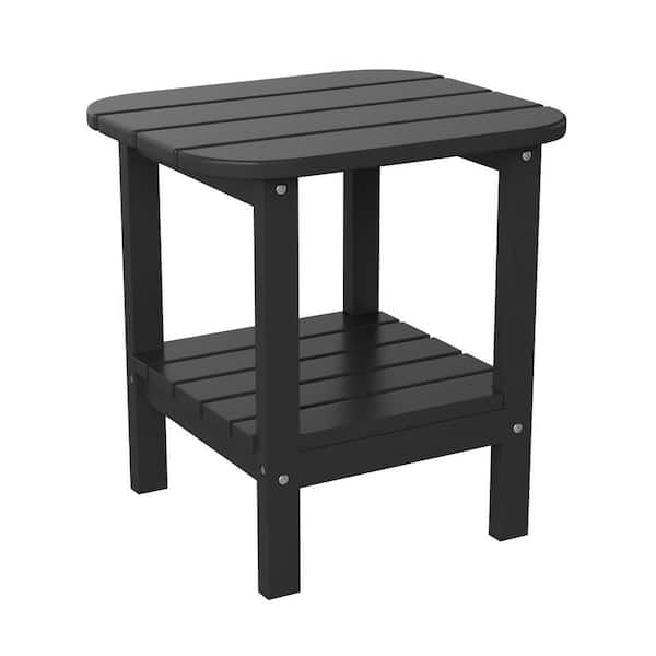 TAYLOR + LOGAN Black Rectangle Faux Wood Resin Outdoor Side Table