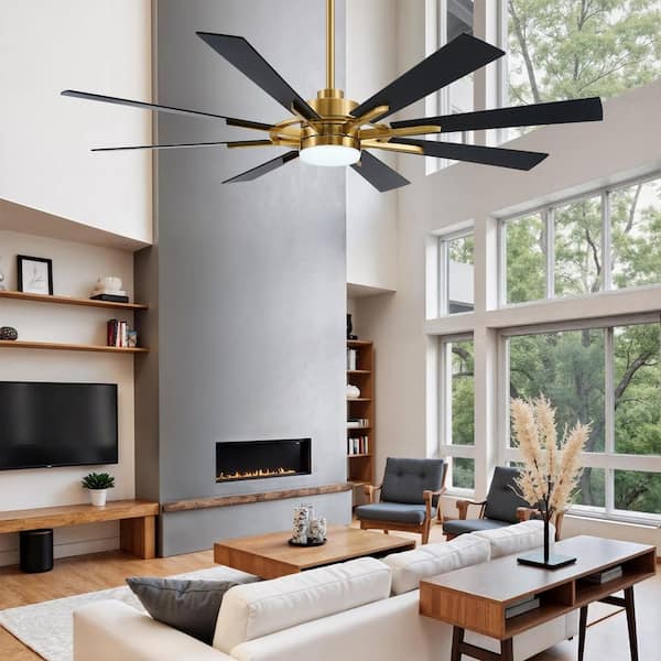 60 in. Indoor Polished Gold 8-Blade Windmill Ceiling Fan with 3CCT Integrated LED Light with Remote Included
