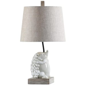 Happy Hedgehog 21.5 in. White, White Wash, Gray Accent Table Lamp