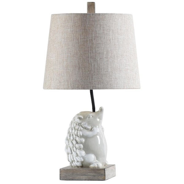 StyleCraft Happy Hedgehog 21.5 in. White, White Wash, Gray Accent Table Lamp