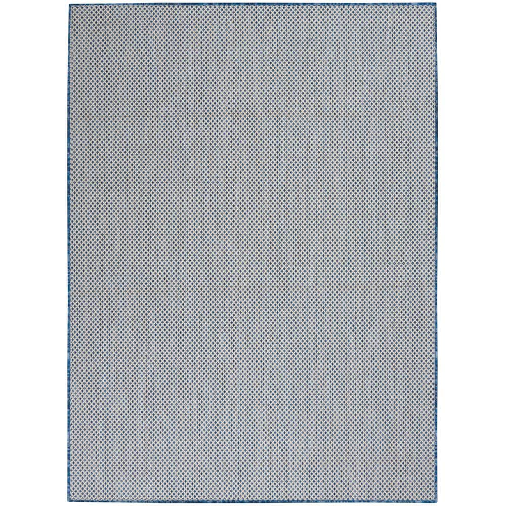 Ivory Blue Geometric 6' x 9' Synthetic Easy-Care Area Rug