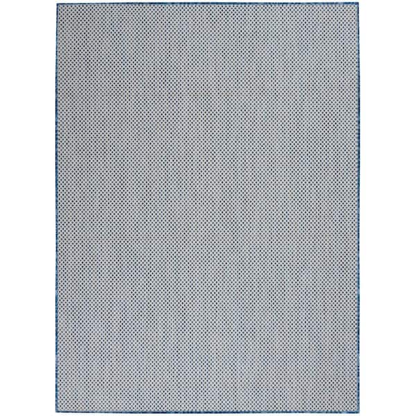 Nourison Courtyard Ivory Blue 6 ft. x 9 ft. Geometric Contemporary Indoor/Outdoor Patio Area Rug
