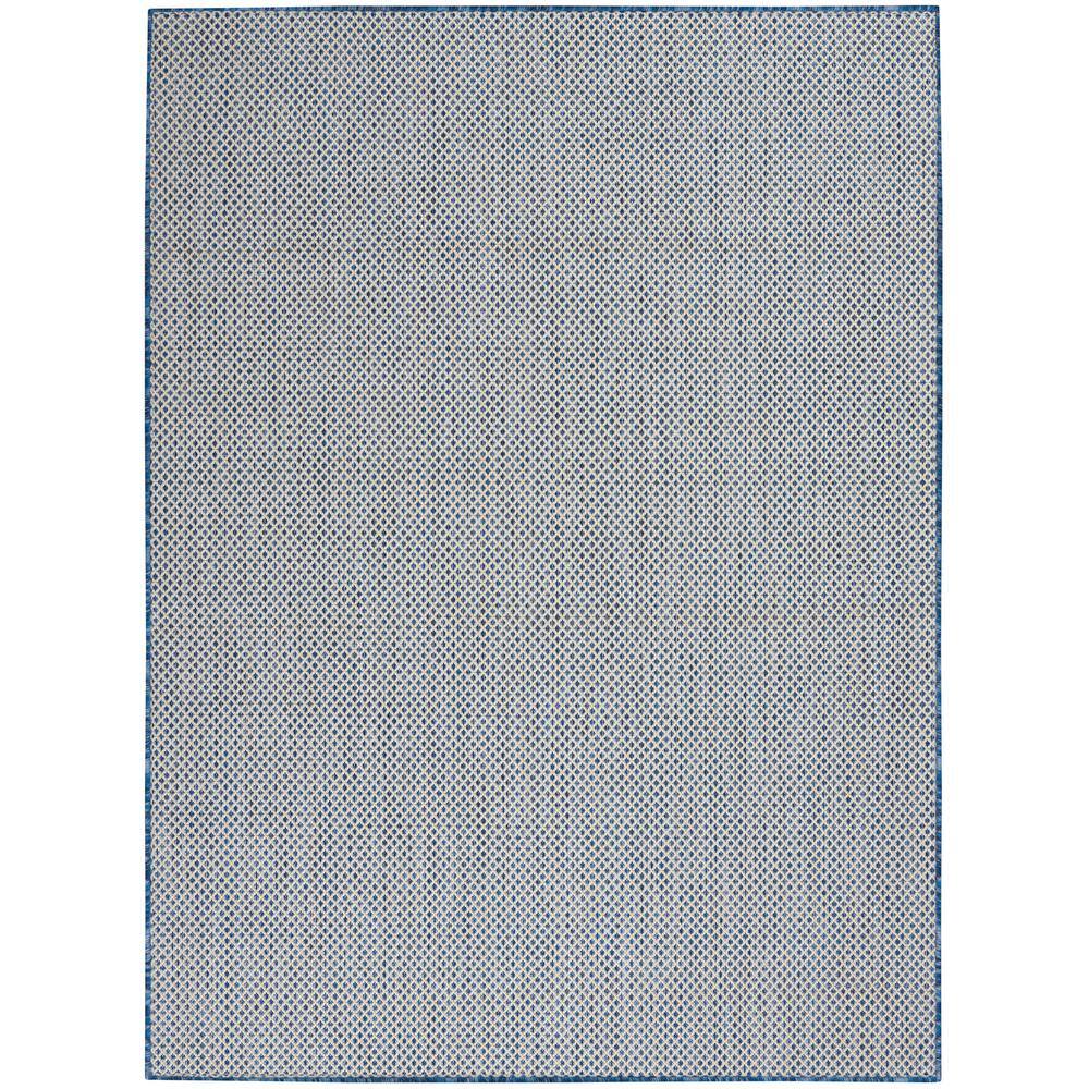 Ivory Blue Geometric 6' x 9' Synthetic Easy-Care Area Rug