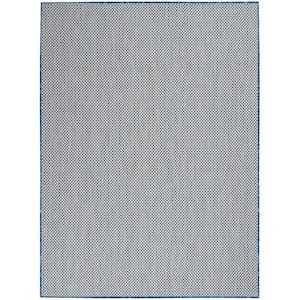 Courtyard Ivory Blue 6 ft. x 9 ft. Geometric Contemporary Indoor/Outdoor Patio Area Rug