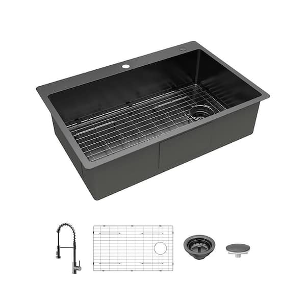 Glacier Bay 33 in. Drop-In Single Bowl 18-Gauge Gunmetal Black