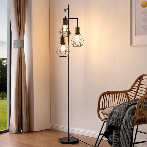 EDISHINE 65 in. Black 3-Light LED Edison Bulbs Smart Dimmable