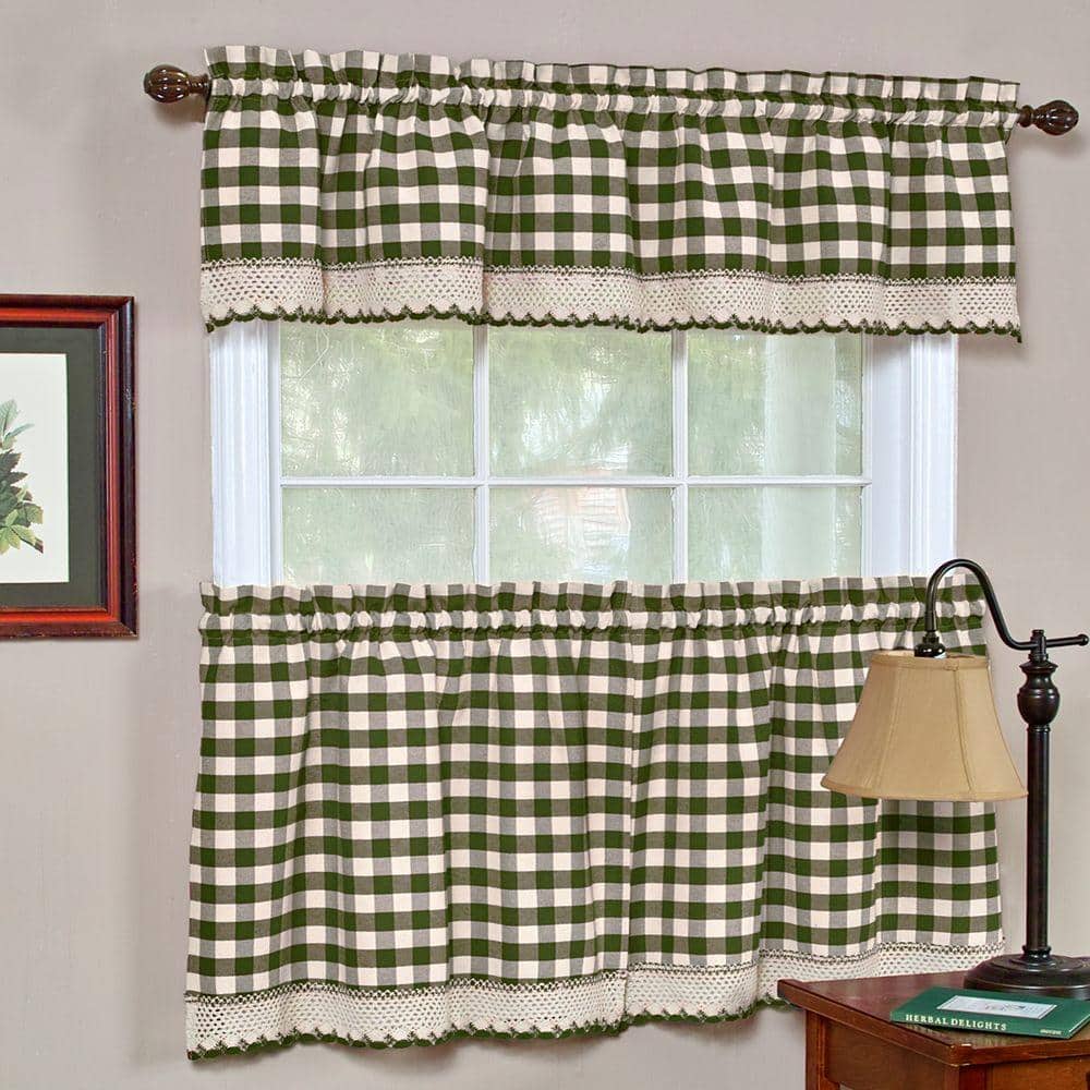 Sage Green Buffalo Check Rod Pocket Scalloped Valance
