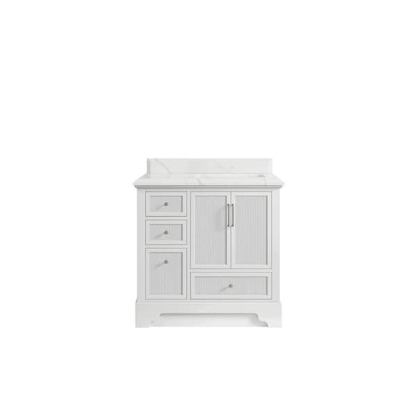 Willow Collections Alys 36 in. W x 22 in. D x 36 in. H Right Offset Sink Bath Vanity in White with 1.5 in. Calacatta Laza Top